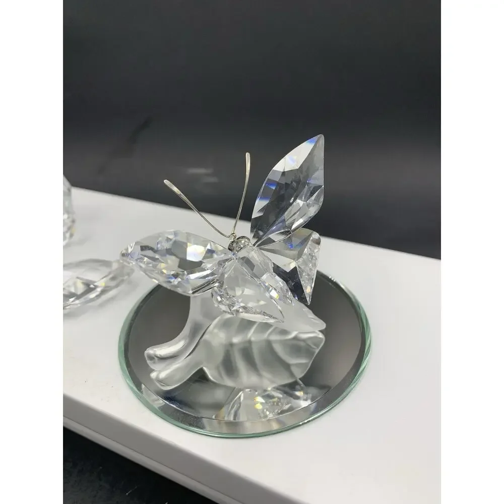 LOT 3 Swarovski Crystal Figurines Bear, Butterfly on Frosted Leaf Mini Duck READ